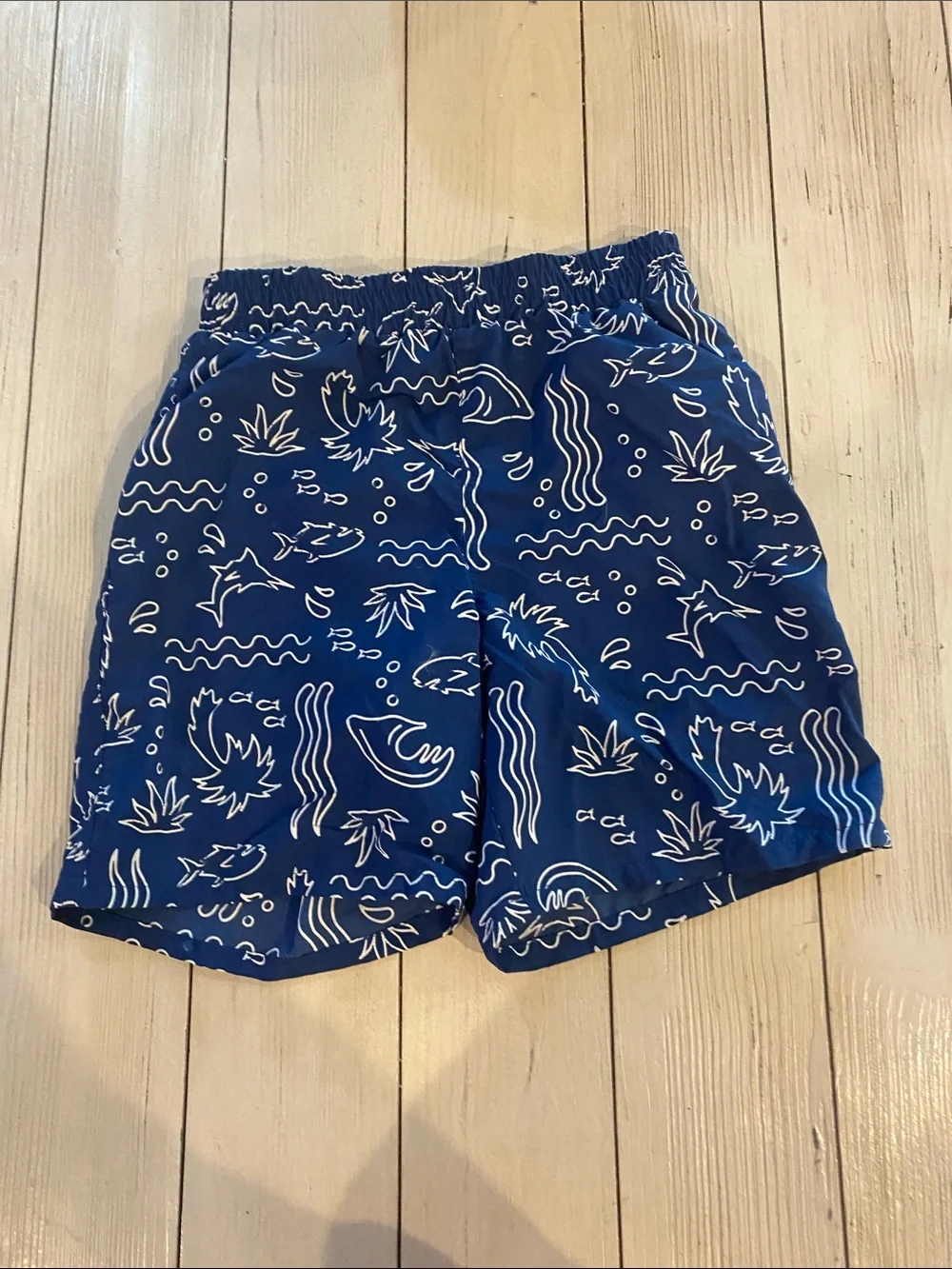 Columbia Boys Navy Blue Swim Trunks with White Nautical Print